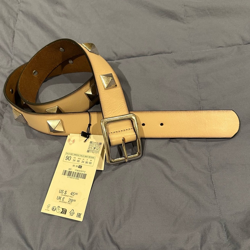 NWT Zara Roman Rock Stud Beige Belt - Picture 5 of 5